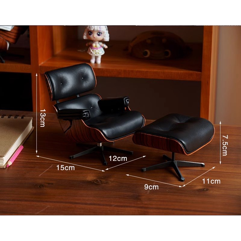 Model เก้าอี้ Eames Lounge Chair แบบ Luxury ขนาด 1:6 เฟอร์นิเจอร์ตกแต่งบ้านตุ๊กตา blythe บาร์บี้