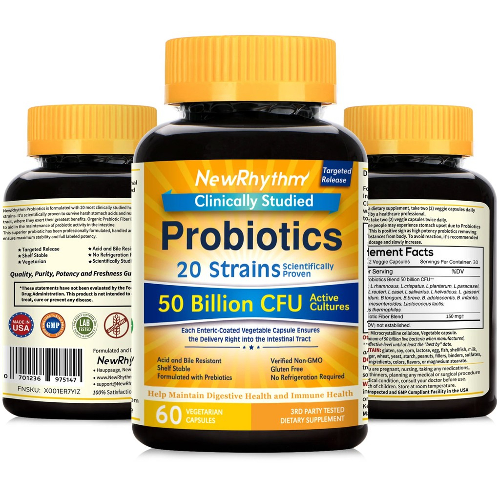 Probiotic NewRhythm Probiotics 50 พันล้าน CFU โพรไบโอติก 20 สายพันธุ์ จาก USA ขนาด 60 แคปซูล โปรไบโอติก