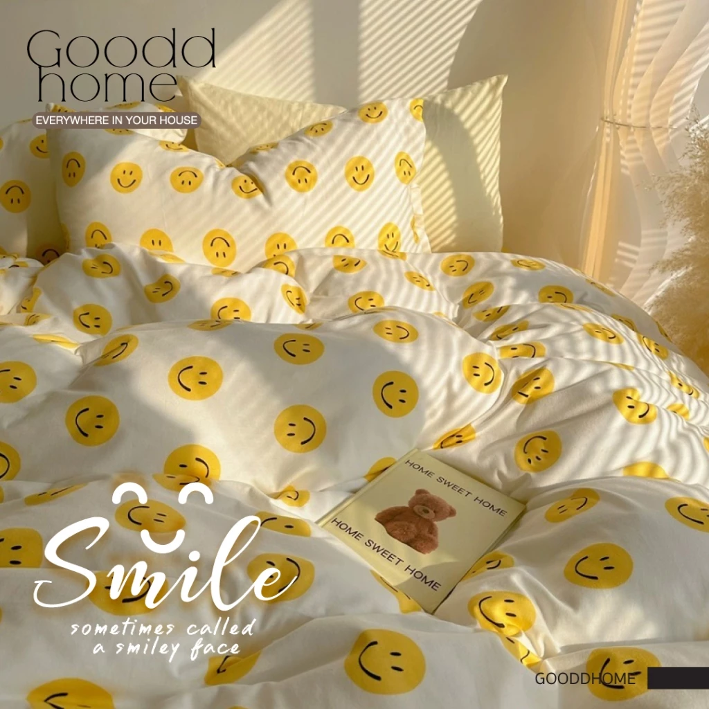 New ผ้าปูที่นอนลายน้องSmile มีให้ครบชุด ฝ้ายแท้ ยิ่งซีกยิ่งนิ่ม มีให้ครบ 3 ขนาด 3.5 | 5 | 6 ft