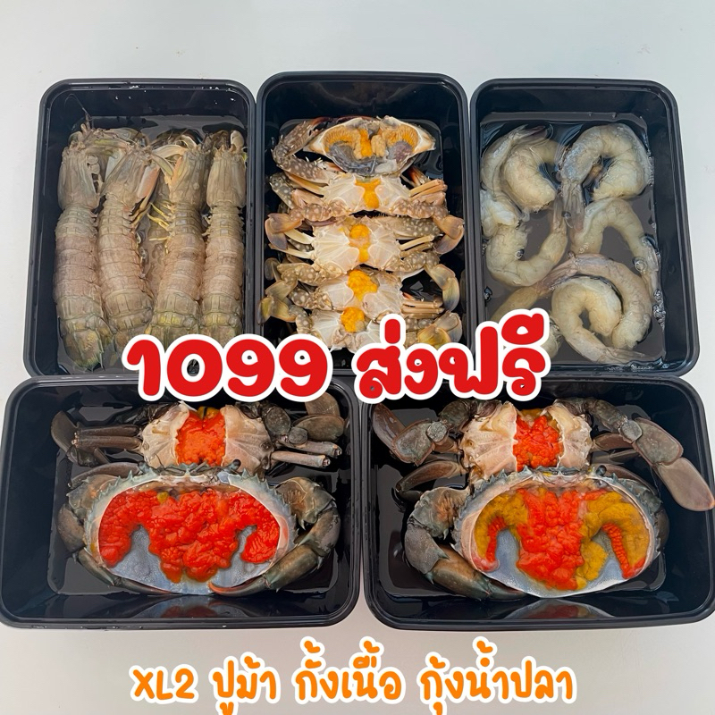 ส่งฟรี‼️เซ็ตปูไข่ดองไซส์XL กุ้ง ปูม้า กั้งเนื้อ