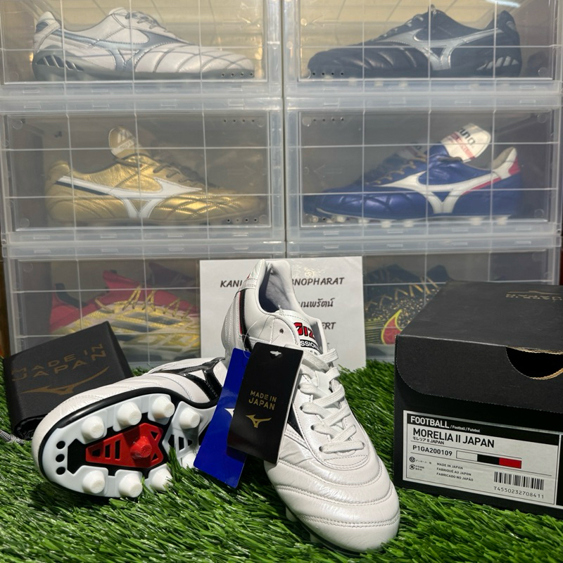 รองเท้าฟุตบอล Mizuno Morelia II สีขาว-ดำ (P1GA200109) Made in Japan ครบรอบ 35 ปี ของแท้ มือ 1