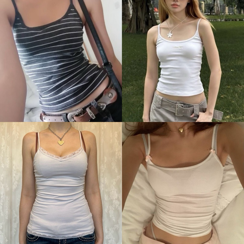 เสื้อสายเดี่ยว เสื้อกล้าม งานแบรนด์ญี่ปุ่น ลูกไม้ แต่งโบว์ coquette fairy y2k มือสอง