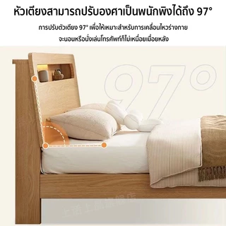 Forest Modern Home เตียงนอนไม้เนื้อแข็ง 4/5/6 ฟุต หัวเตียงมีไฟ LED ในตัว เรียบง่าย ทนทาน รับน้ำหนักได้ดี