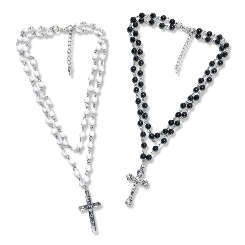 BEAD LAYERS NECKLACE สร้อยลูกปัดเลเยอร์ 2 ชั้น จี้ไม้กางเขน