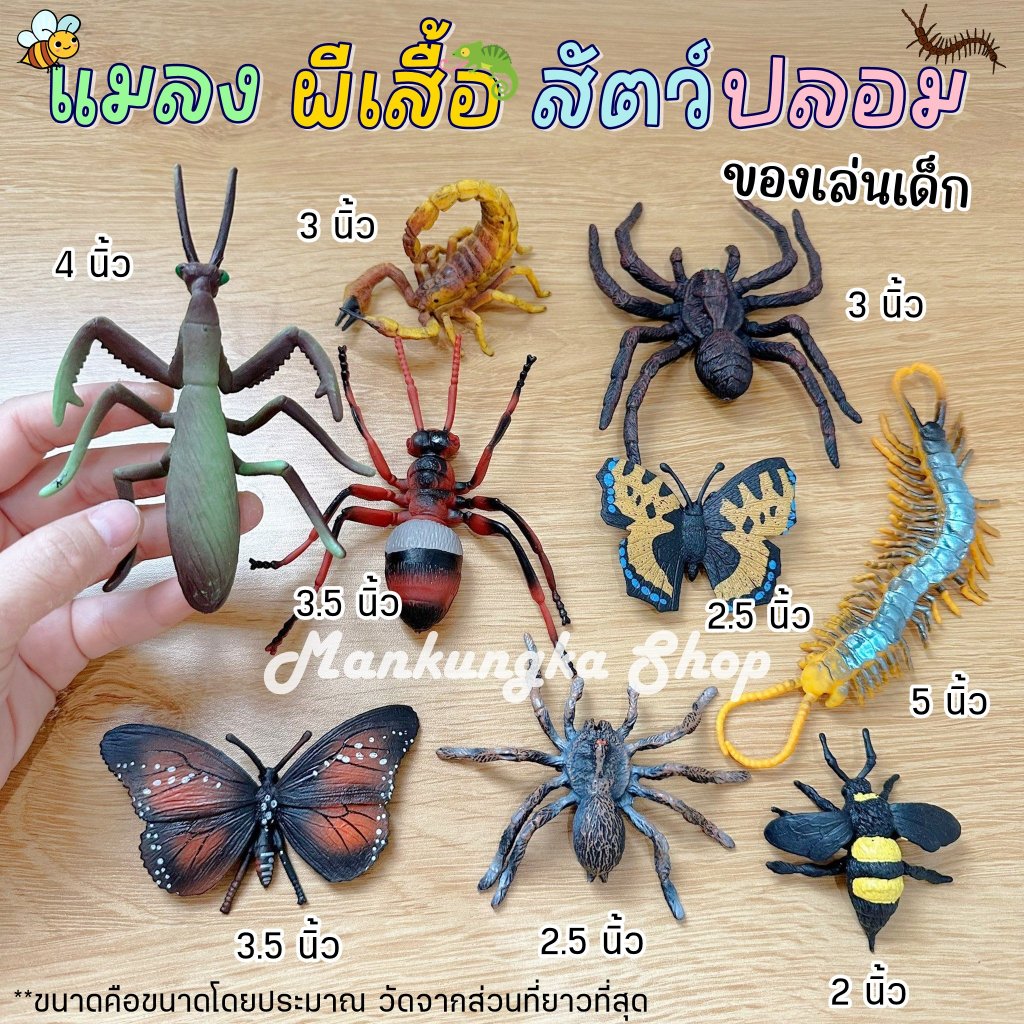 (ขนาด 2-4 นิ้ว) ผีเสื้อ ตะขาบ แมงป่อง แมงมุม ตั๊กแตน แมลงปลอม แมลงมีปีก ของเล่นปลอม สัตว์ปลอม ของเล่นแกล้งคน ของเล่นเด็ก