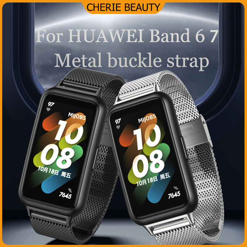 สายนาฬิกาสแตนเลสHuawei Band 8/9 Huawei Band 6/Huawei Band 7/Honor 6 สายนาฬิกาโลหะพร้อมหัวเข็มขัด