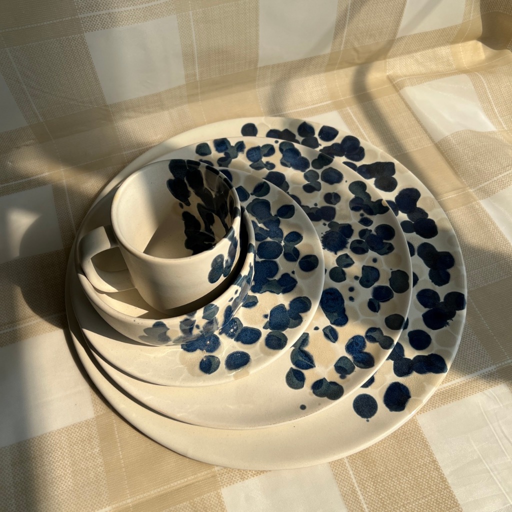 เซทจานชามแก้วลายจุดสีน้ำเงิน - AT1CERAMIC