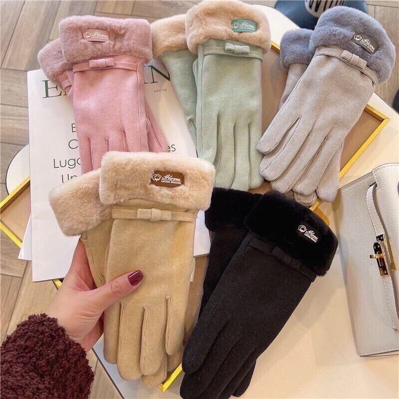 ถุงมือกันหนาว (บุขน) ตกแต่งโบว์ หวานมาก ติดลบ 10 เอาอยู่ เล่นโทรศัพท์ได้ เล่นหิมะได้  สินค้าพร้อมส่ง