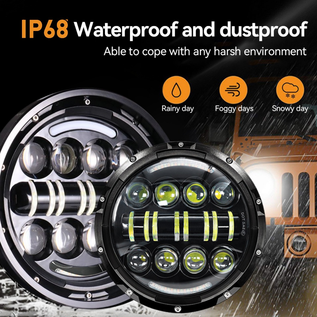 300W 30000LM ไฟหน้ารถจักรยานยนต์ Led 7 นิ้ว สําหรับ Jeep Wrangler ฮาร์เลย์ไฟหน้ากลมไกล
