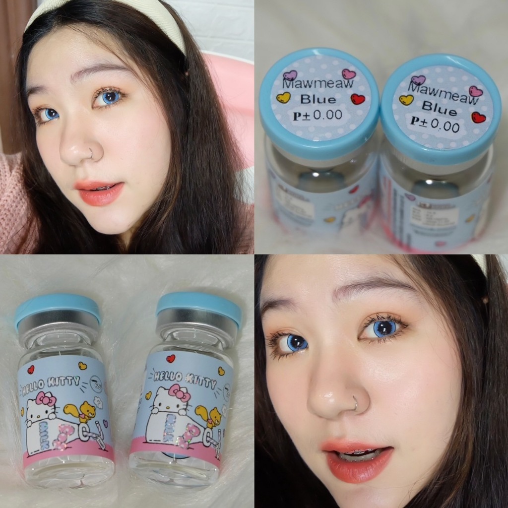 บิ๊กอายตาโต บิ๊กอายสีฟ้า ลาย Mawmeaw คอนแทคเลนส์Rainbow lens ลิขสิทธิ์ sanrio Hello kitty ค่าอมน้ำ 65 %เจ้าแรกในไทย