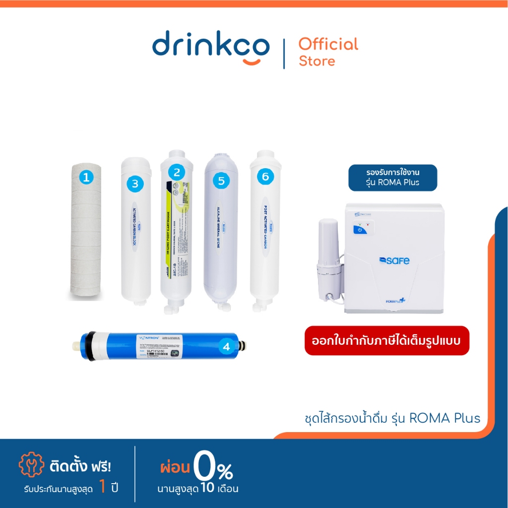 safe ไส้กรองน้ำดื่ม รุ่น ROMA Plus จำหน่ายโดย DrinkCo บริการติดตั้งฟรีในเขตกรุงเทพฯ และปริมณฑล
