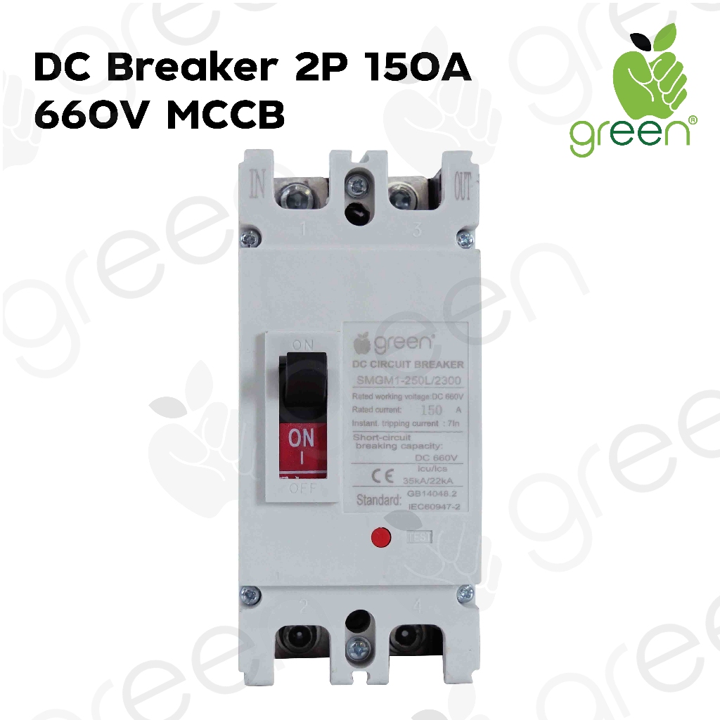 AppleGreen เบรคเกอร์ไฟฟ้ากระแสตรงสำหรับงานโซลาร์เซลล์ แบตเตอรี่ MCCB DC Circuit Breaker 2P DC 660V 150A