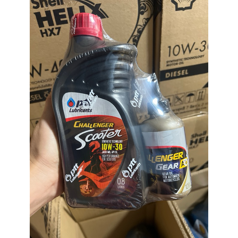 น้ำมันเครื่อง ปตท PTT challenger scooter sae 10w-30 ขนาด 0.8 ลิตร แถมน้ำมันเฟืองท้าย