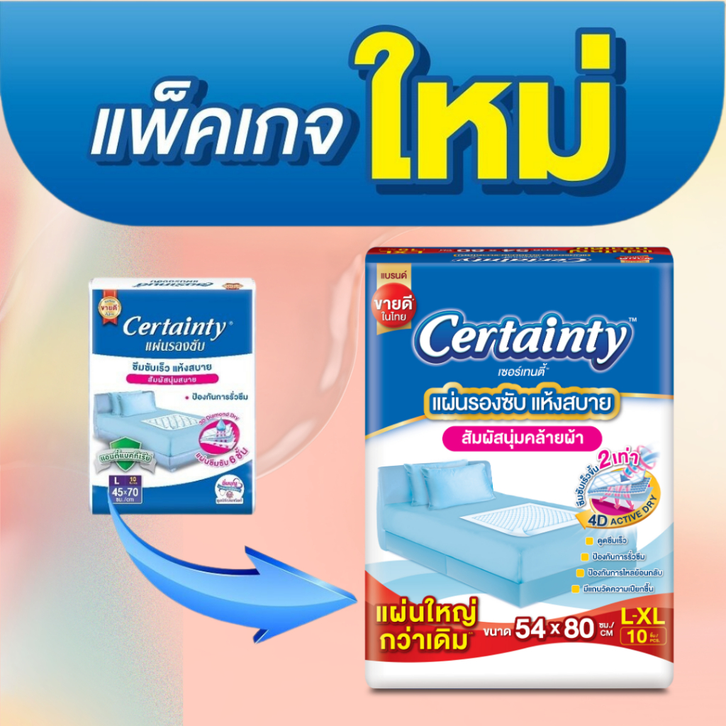 Certainty เซอร์เทนตี้ แผ่นรองซับผู้ใหญ่ ไซส์ L 10 ชิ้น