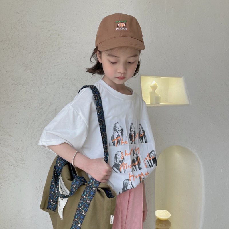 เสื้อยืดเด็กผู้หญิงโอเวอร์ไซส์ สีขาว สไตล์เกาหลี เรียบๆ ผ้าฝ้ายบาง oversize