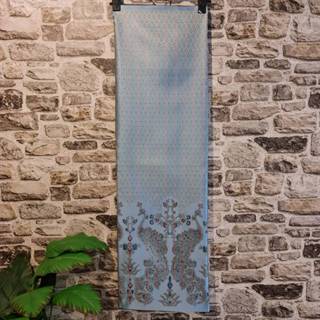 57.ผ้าฝ้าย ผ้าทอทั้งผืน ลายยกดอกนกยุง สีฟ้า