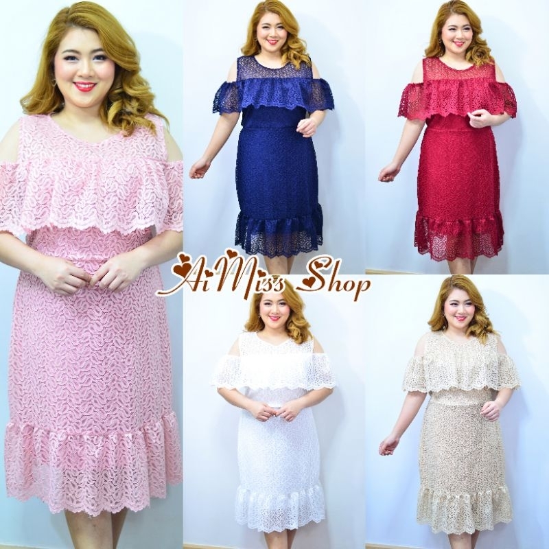 🌼AiMiss Shop🌼 รหัส 16 เดรสลูกไม้ผ้าเนื้อดีมาก เดรสสาวอวบ ชุดออกงาน