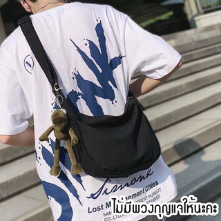(ส่งด่วน)xspeedfashion(X1746) กระเป๋าผ้าสะพายข้างมีซิปผ้าแคนวาส