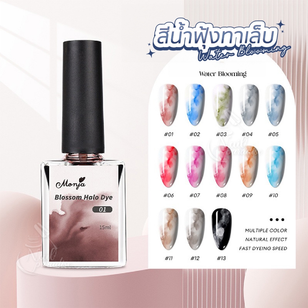 สีน้ำฟุ้ง Water Blooming สีน้ำทำฟุ้ง ตกแต่งเล็บ ไม่ต้องอบ ทำลายหินอ่อน marbleขวดเดียวทำได้ทุกสี ใช้ส