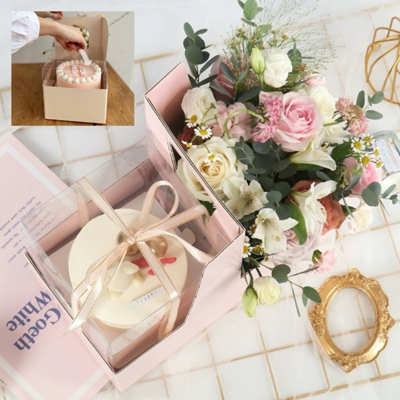 กล่องเค้กDIY[ส่งด่วน]กล่องจัดดอกไม้ DIY สไตล์เกาหลี มีหูหิ้วสะดวก กล่อง2in1สำหรับเค้กและดอกไม้ วันเกิด วันสำคัญ - รูปที่ 6