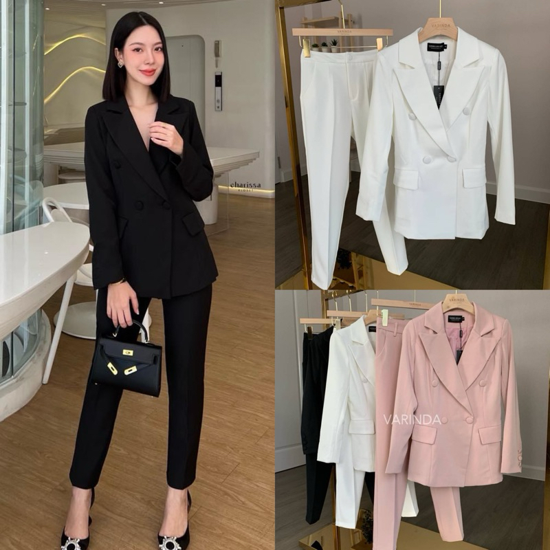 Set นี้ผ้าดีมากก set blazer+กางเกง ตัวเสื้อแต่งกระดุม 4 เม็ดผ้าเดียวกับเสื้อ