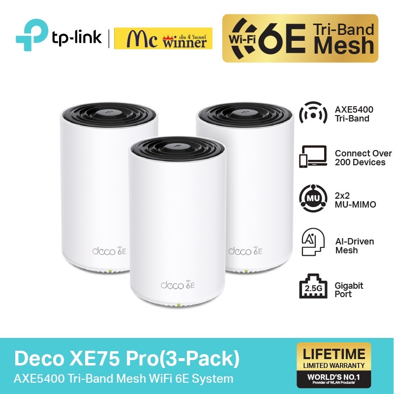TP-Link Deco XE75 Pro AXE5400 WIFI-6E Tri-Band Mesh สัมผัสประสบการณ์ WiFi ใหม่ กับคลื่นความถี่ 6 GHz ที่ทรงพลัง -LT