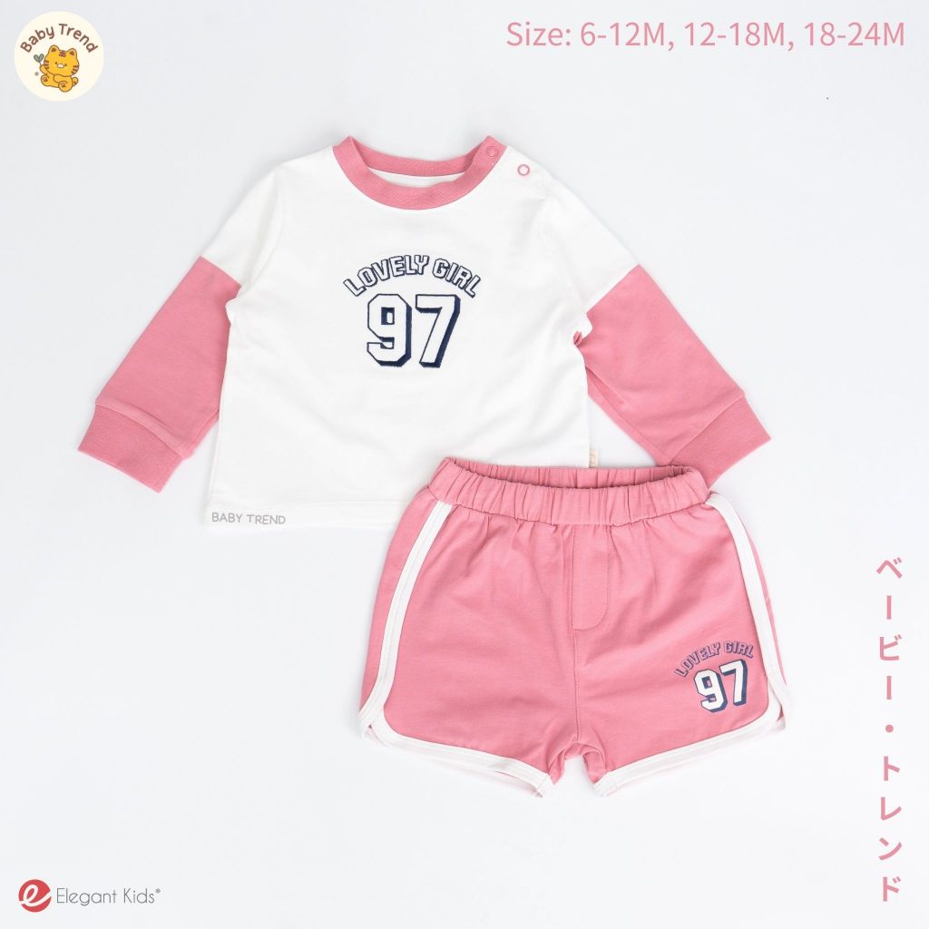 Elegant Kids ชุดเด็กผู้หญิงแขนยาว+ขาสั้น 6-24 เดือน (Lovely Girl) เสื้อแขนยาวสีขาวชมพู+กางเกงขาสั้นสีชมพู