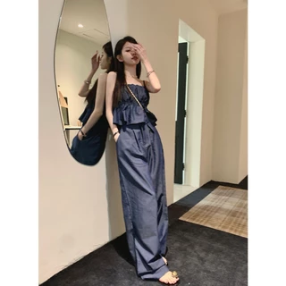 Cicishop(3209)SET2ชิ้น เสื้อสม็อกรอบอกสายปรับได้+กางเกงเอวสม็อกหลัง ใส่สบาย ซีซั่นไหนก็เอาอยู่ สายเเฟชั่นห้ามพลาด