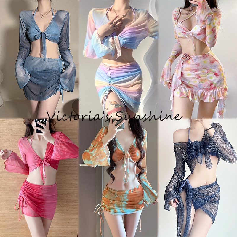 ชุดว่ายน้ำแขนยาว ชุดบิกินี่ ชุดว่ายน้ำ 4 ชิ้น สไตล์เซ็กซี่ ส่งไวจากไทย#性感长袖