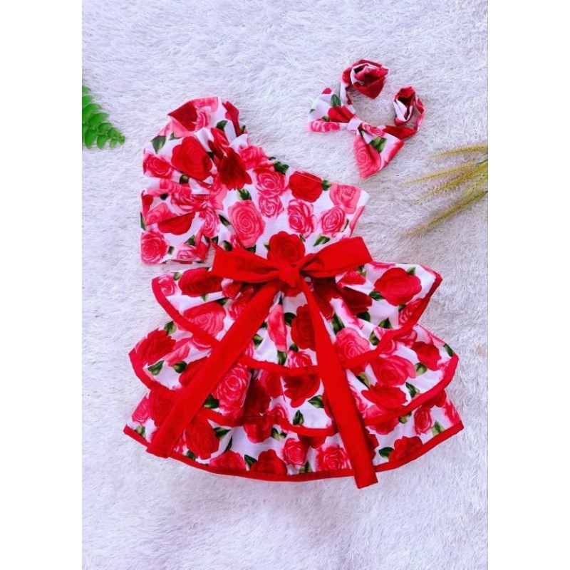 ชุดทองกวาว ดอกไม้ เซ็ท 4 ชิ้น ชมพู แดง ม่วงแบะแบบเดรส3ชั้น - รูปที่ 4