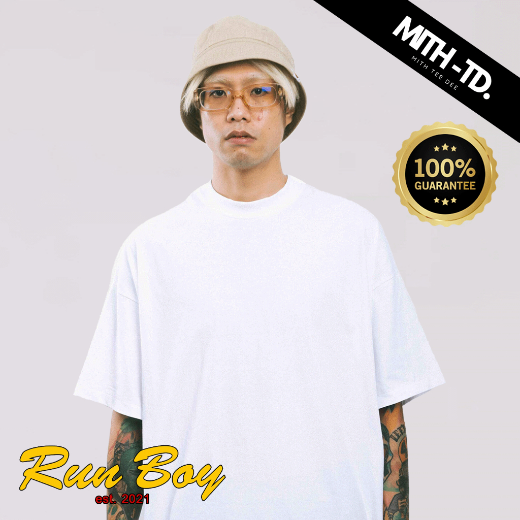 เสื้อยืด Runboy รุ่น Black label(ป้ายดำ) สีขาว ทรงoversize คอฟิต
