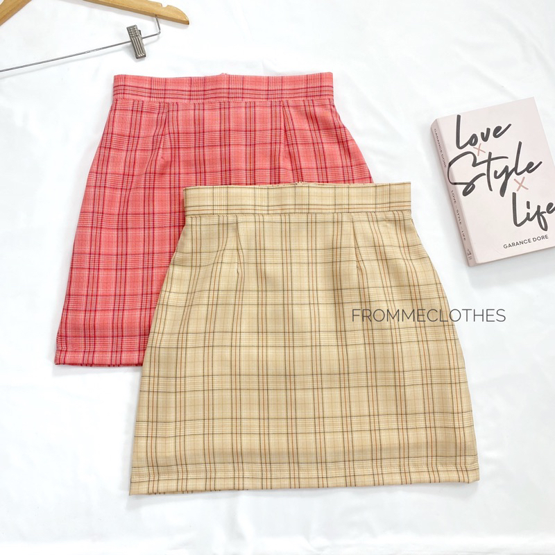 กระโปรงทรงเอลายสก็อต(XS-5XL)