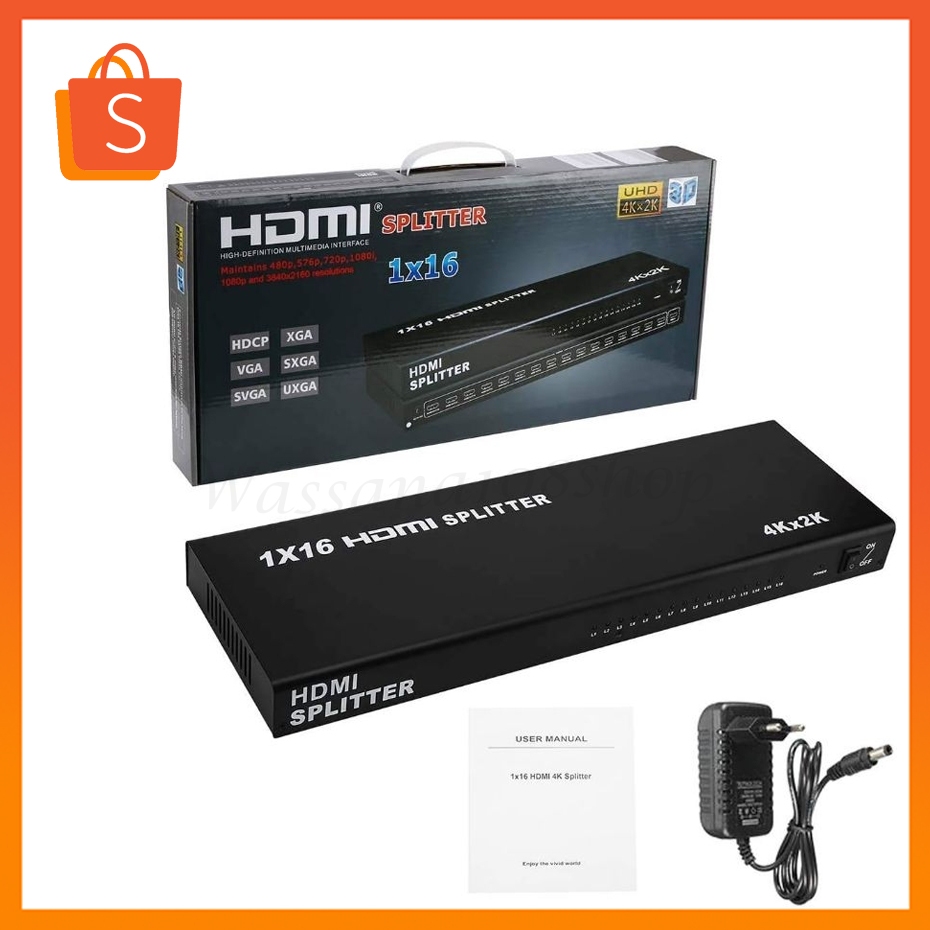16 Port 1x16 1 in 16 Out HDMI Splitter Video Audio HD HDTV 3D DVD Project, Support 4Kx2K 3D Full HD 