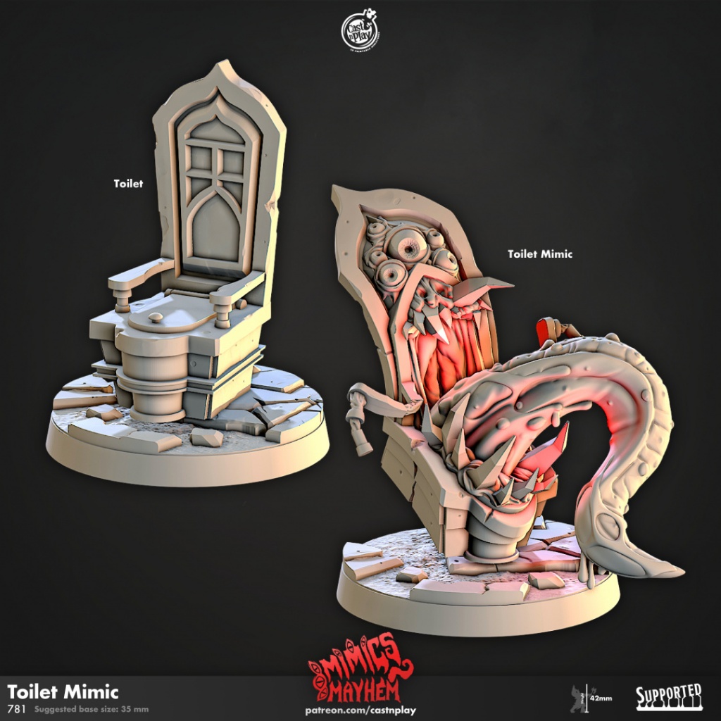 Toilet Mimic - Mimics Mayhem - Monstrosity Mimic / 32mm scale 3D printed miniature CNP