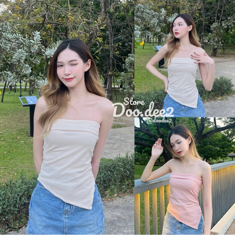♦️DOODEE2♦️เกาะอก พับช่วงอก แต่งปลายเฉียงผ้าท็อปทวิต กำลังฮิตสุดๆ
