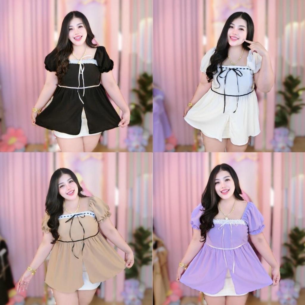 NT710 เสื้อเวียดนามแขนตุ๊กตาแต่งริบบิ้นผ่าหน้า อก36-46“ น่ารักมาก งานตามหา งานกระแสงานสไตล์เรียบๆใส่ได้หลายโอกาส *เฉพาะเ