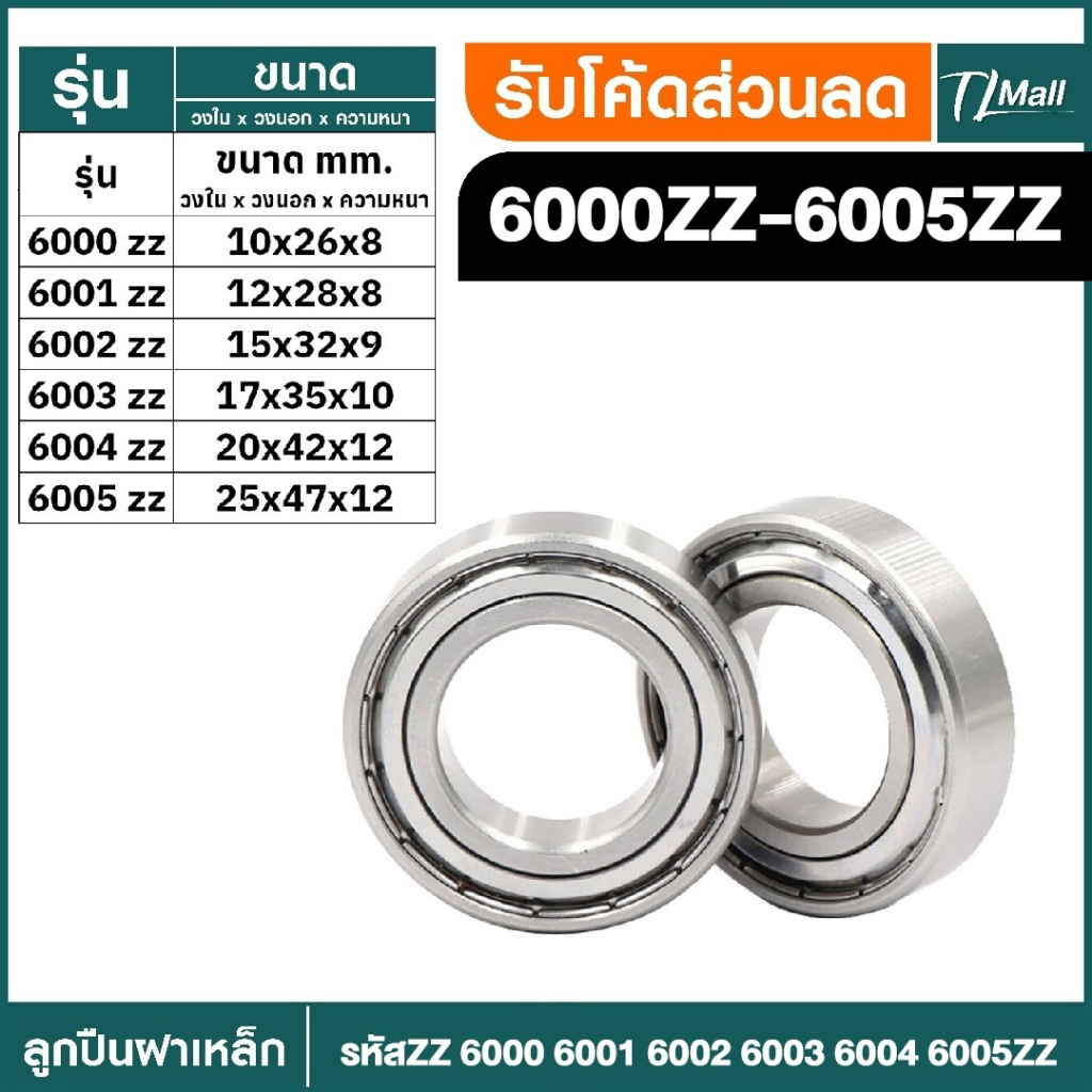 ตลับลูกปืนเม็ดกลมร่องลึก ฝาเหล็ก 2 ข้าง MINIATURE BALL BEARINGS 6000zz 6001zz 6002zz 6003zz 6004zz 6005zz TL MALL
