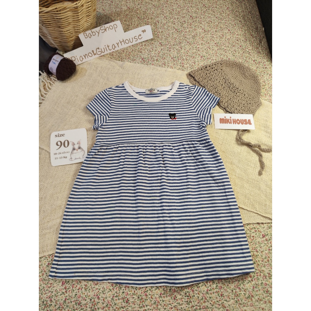 เดรสลายกรมแบรนด์ Miki House รหัสDD543 ส่งต่อเสื้อผ้าลูกสาวแบรนด์ญี่ปุ่นมือสอง