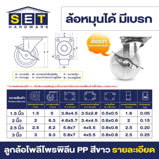ลูกล้อ PP สีขาว มี 5 แบบ 1.5นิ้ว 2นิ้ว 2.5นิ้ว 3นิ้ว โพลีโพรพิลีน อุปกรณ์งานช่าง ล้อรถเข็น ล้อโต๊ะ