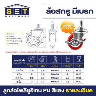 ลูกล้อ PU สีแดง มี 5 แบบ 1.5นิ้ว 2นิ้ว 2.5นิ้ว 3นิ้ว อุปกรณ์งานช่าง ล้อรถเข็น *เช็คขนาดก่อนสั่งซื้อ*