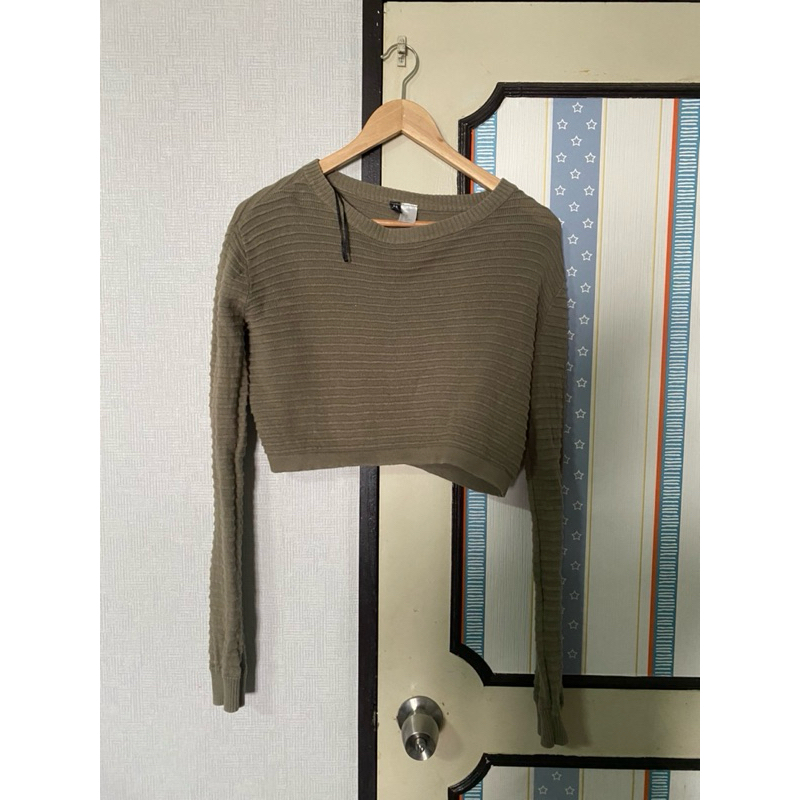 Hm crop knit sweater ash green