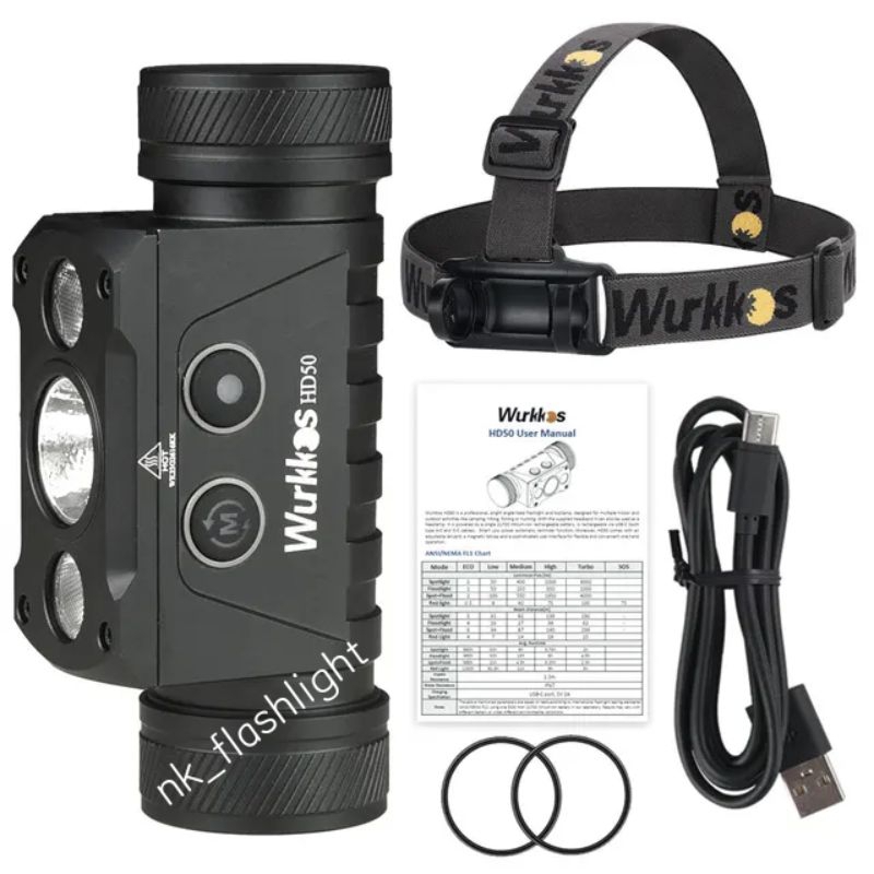 Wurkkos HD50 ไฟฉายคาดหัว 21700 สว่าง 4000lm. XHP50D+LH351D+660nm สีแดง