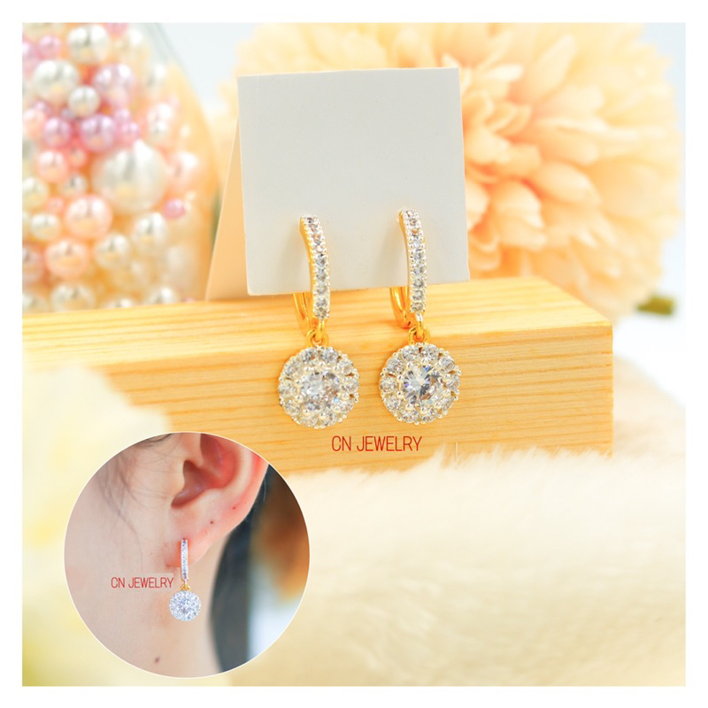 [ ลดเพิ่ม 30% เก็บโค้ดหน้าร้าน] 1คู่ ต่างหูห่วง CZ (วัสดุอย่างดี ไม่ลอกดำ แพ้ง่ายใส่ได้) CN Jewelry
