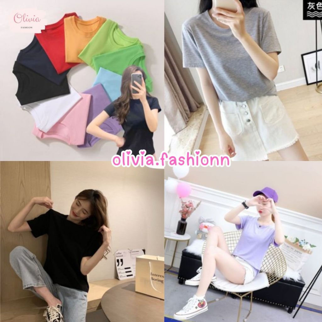 -olivia- เสื้อยืดคอกลมสีพื้น ผ้านิ่ม ใส่สบาย มี8สีพร้อมส่ง #081