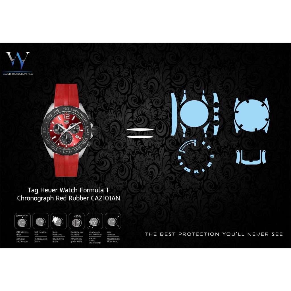 ฟิล์มกันรอยนาฬิกา Watch Protection Film Tag Heuer Watch Formula 1 Chronograph Red Rubber CAZ1O1AN