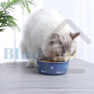Bluecat19 ชามแมว ชามหมา ชามอาหารสัตว์เลี้ยง สแตนเลส แบบกันลื่น ชามอาหารหมา สุนัข หนา2ชั้น มียางกันลื่น กันอาหารคว่ำ แมว