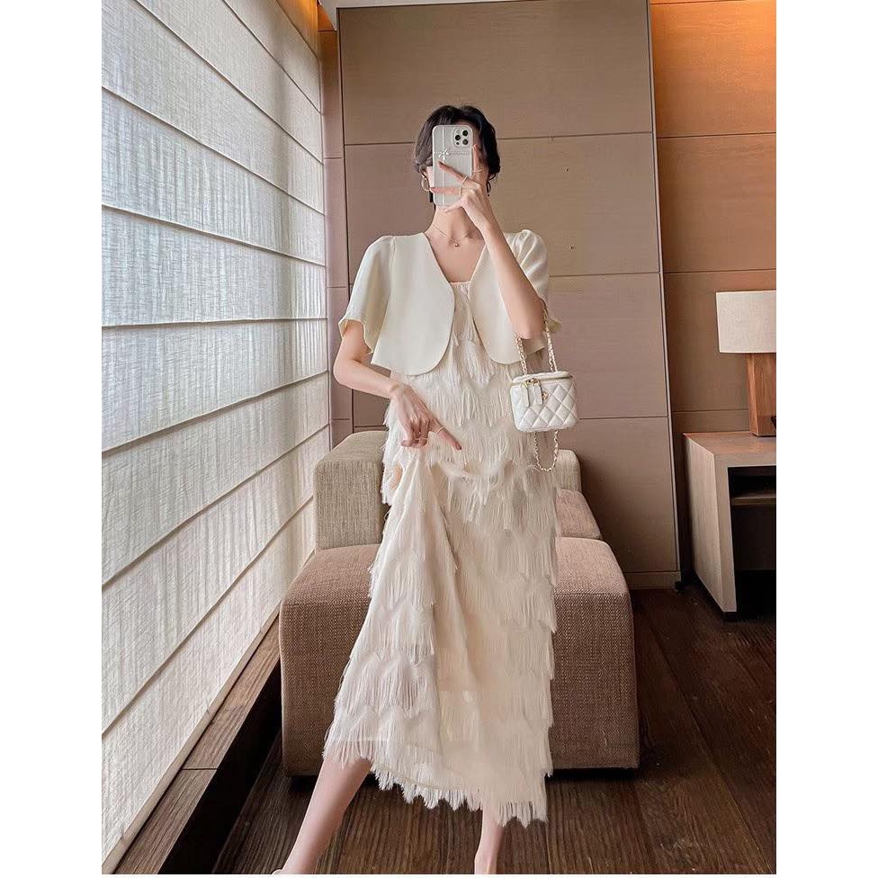 ( ได้ 2 ชิ้น ) ชุดเซ็ต เดรสสายเดี่ยว + เสื้อครอป AA4167 - รูปที่ 5