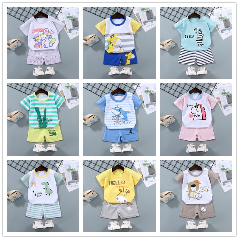 เสื้อยืดคอกลม+กางเกงขาสั้น ชุดเด็ก เสื้อผ้าเด็กผู้ชาย ผู้หญิง