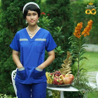 เสื้อ EMS คอวี สีน้ำเงิน ผ้าโทรเร เกรดพรีเมี่ยม พร้อมส่ง ER Medical Scrub ❤️❤️❤️