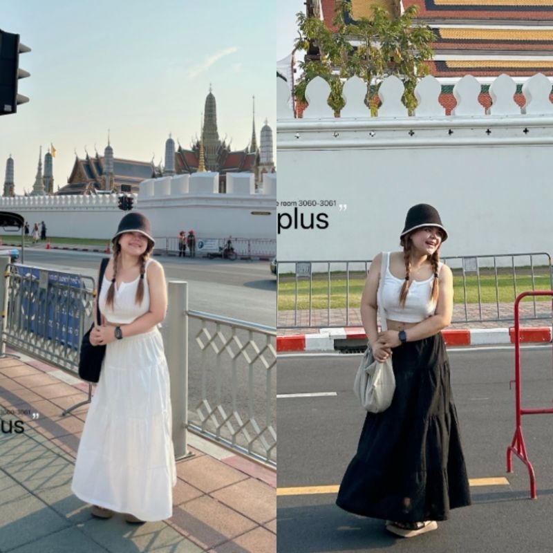 กระโปรงยาวสาวอวบอ้วนไซส์ใหญ่ เอว32-46" สม็อครอบ มีซับในกันโป๊ ใส่ทำบุญได้ Bigsize/Plussize